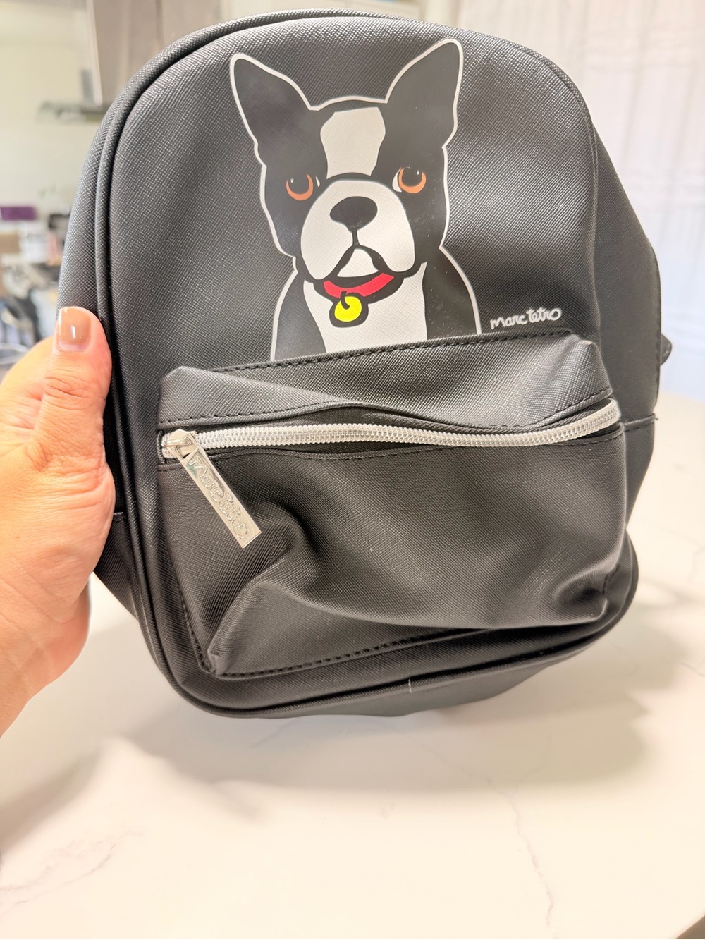 Marc Tetro, Black Faux-Leather Dog Print Mini Backpack - Picture 2 of 6